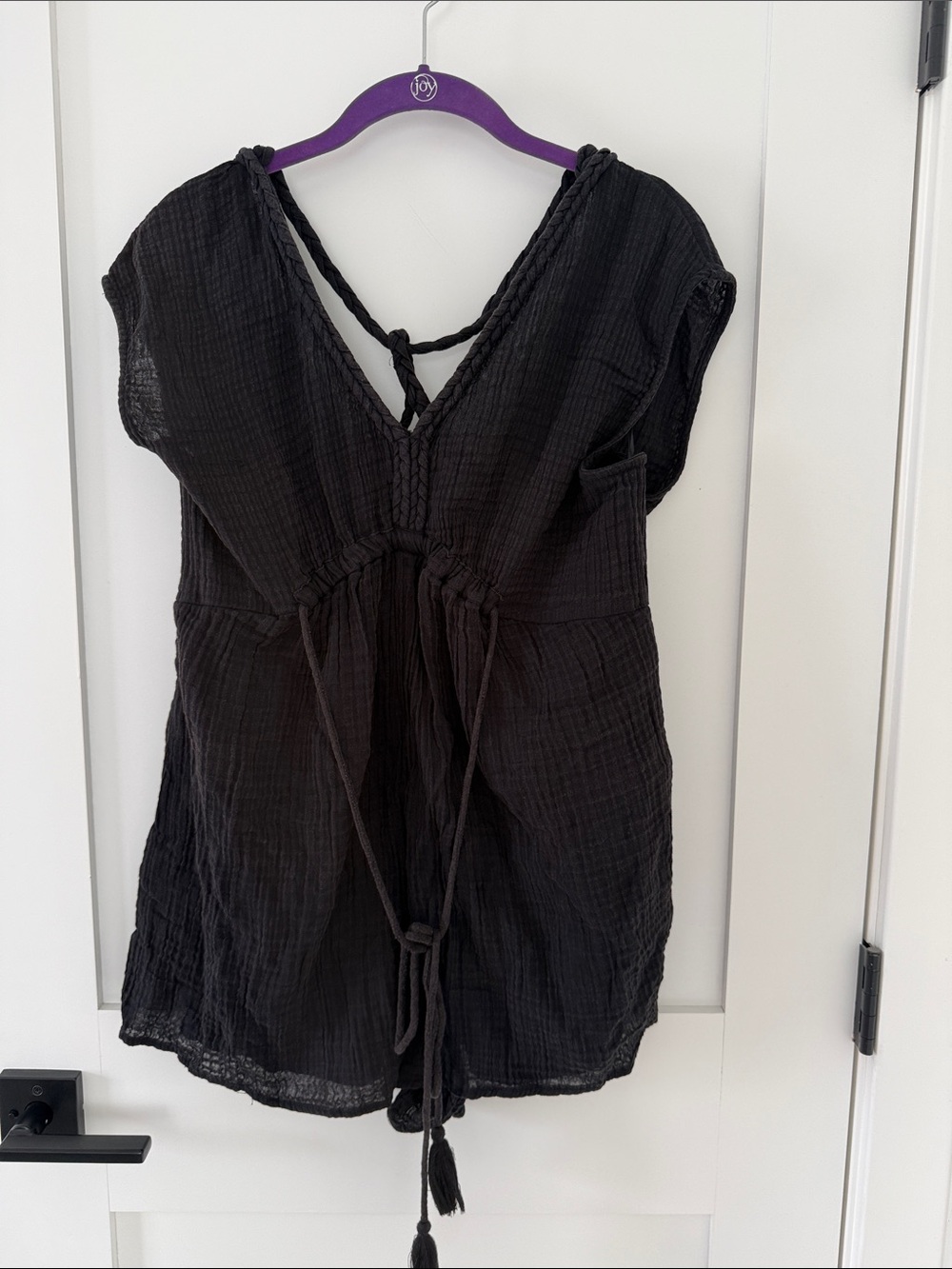 Black Women’s V-Neck Braided Tie Waist Romper